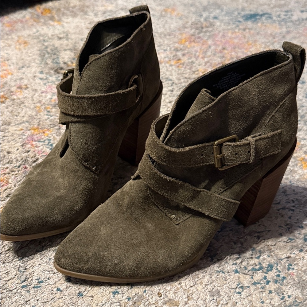 Nine West Kelela Leather Suede Ankle Boots, Olive Green 8.5